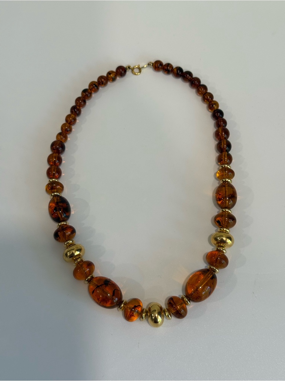 Trifari Faux Amber Bead Necklace with Gold Accents